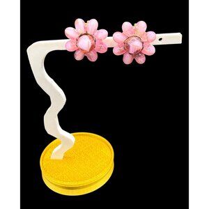 Vintage Retro Milky Pink Glass Flower Clip-On Earrings With Gold-Tone Backing